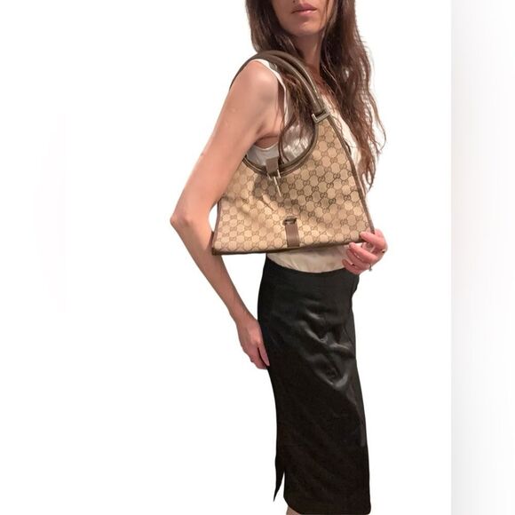 Gucci Brown and Tan Signature Jackie Hobo Bag (missing lock) - Picture 1 of 9